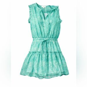 PINCH Teal & White Striped Ruffle Sleeve Mini Dress Smocked Waist Size Medium